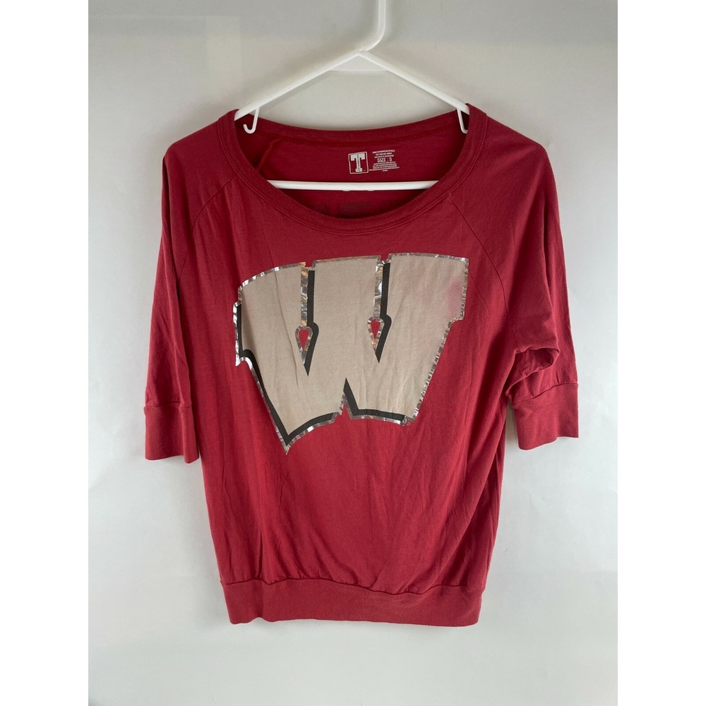 NCAA T-Shirt Women's Size S Win for Red & White Wisconsin Badgers Long Sleeve